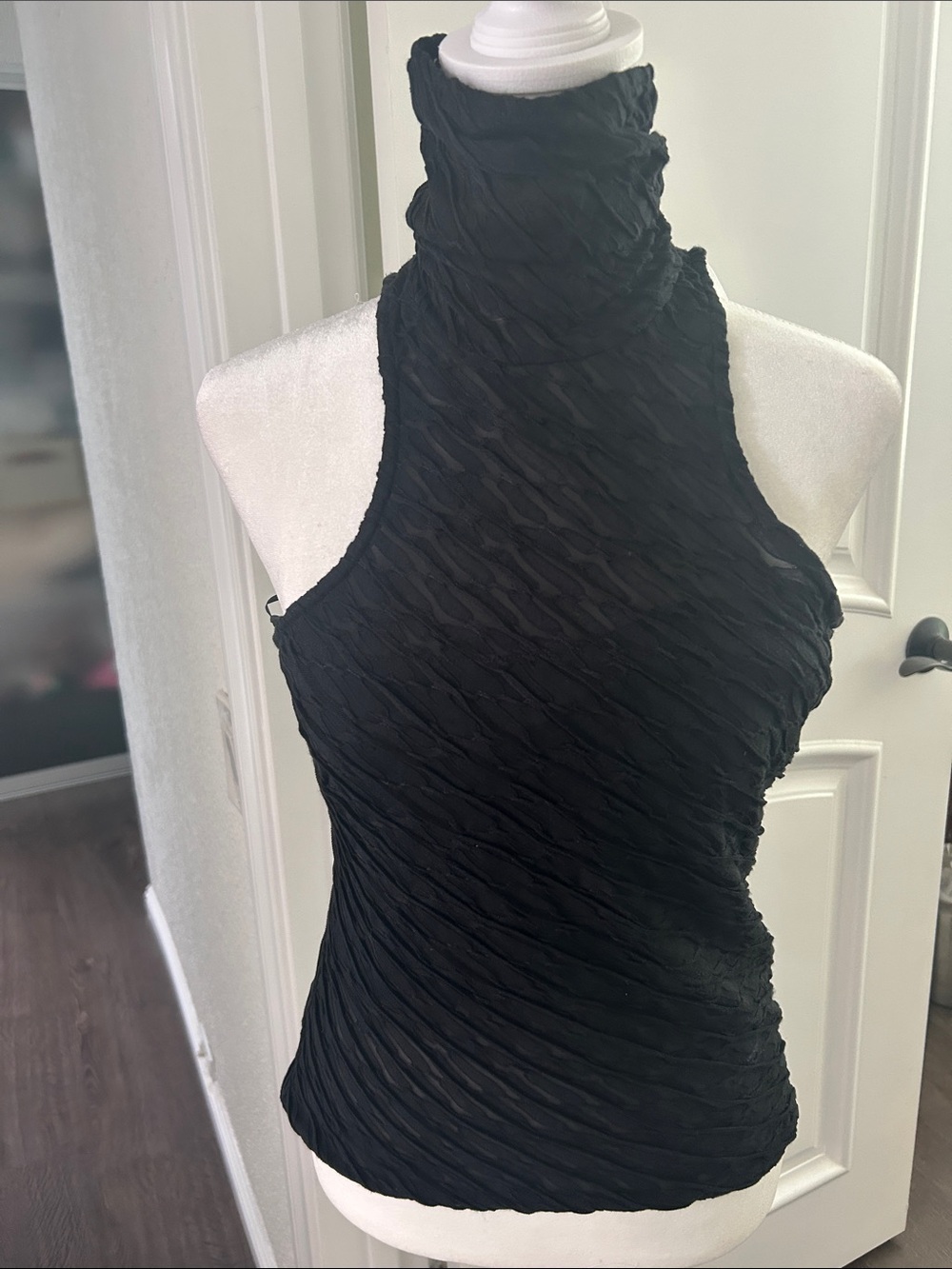 Amanda Uprichard Black Textured High Neck Tank Top